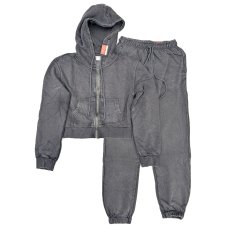 LFX821: Girls Washed Zip Thru Hoody and Jog Pant Set- Charcoal (9-14 Years)